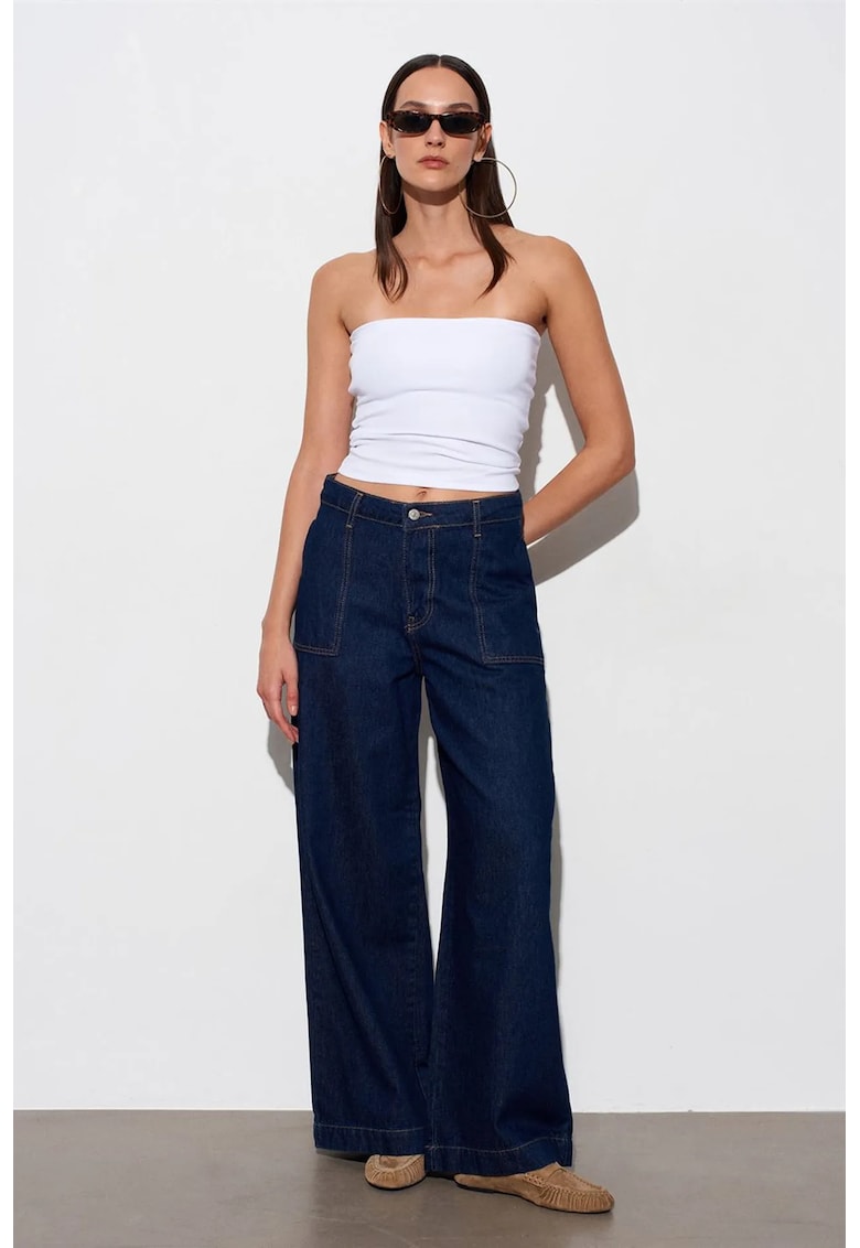 Blugi dama talie inalta - croiala larga - denim albastru inchis - 100% bumbac