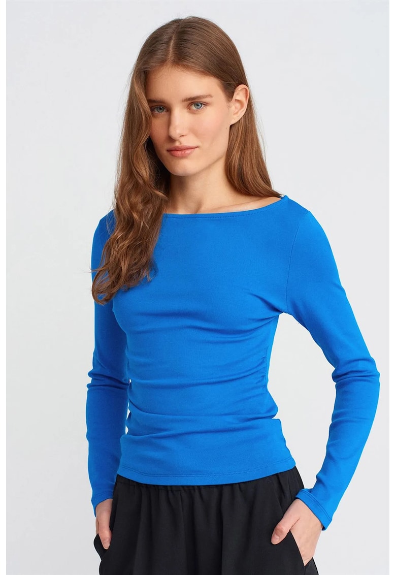 Bluza dama - slim fit - albastru cobalt - bumbac cu elastan