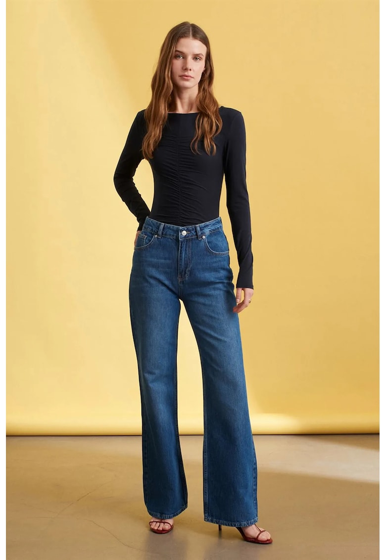 Blugi dama - talie inalta - picior larg - denim albastru mediu - bumbac si Tencel