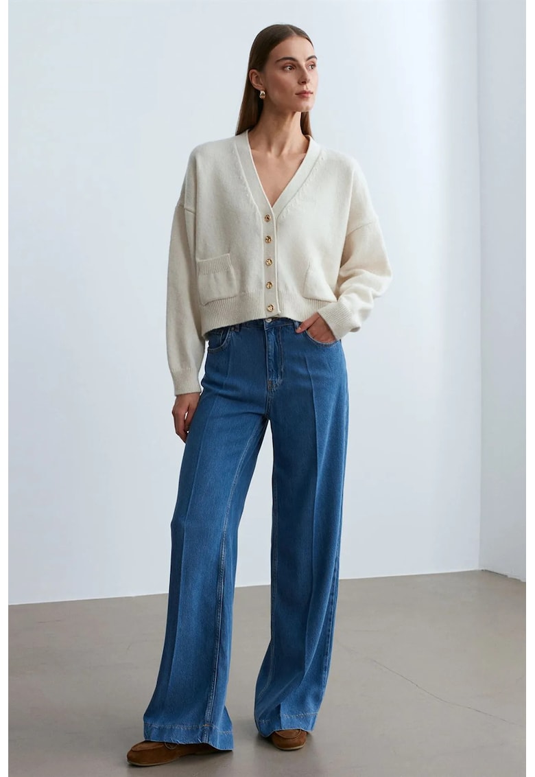 Blugi dama - High-Waist Wide-Leg - Tencel - albastru mediu
