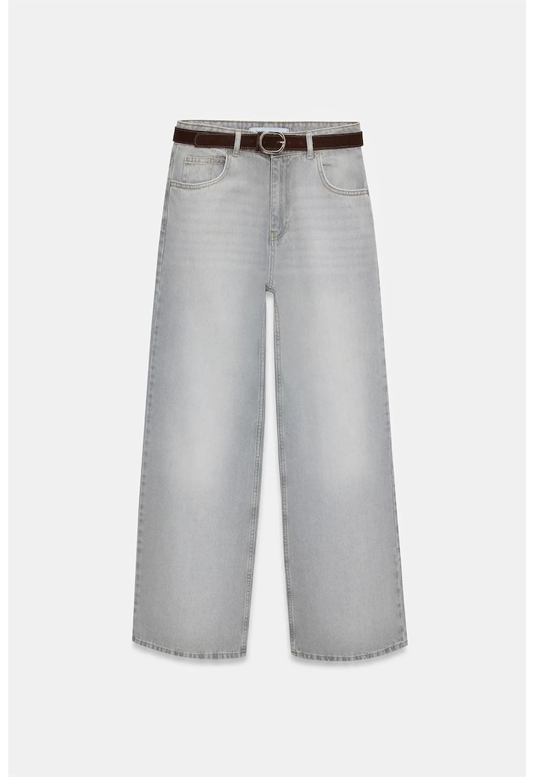 Blugi dama - talie inalta - picior larg - gri deschis - denim