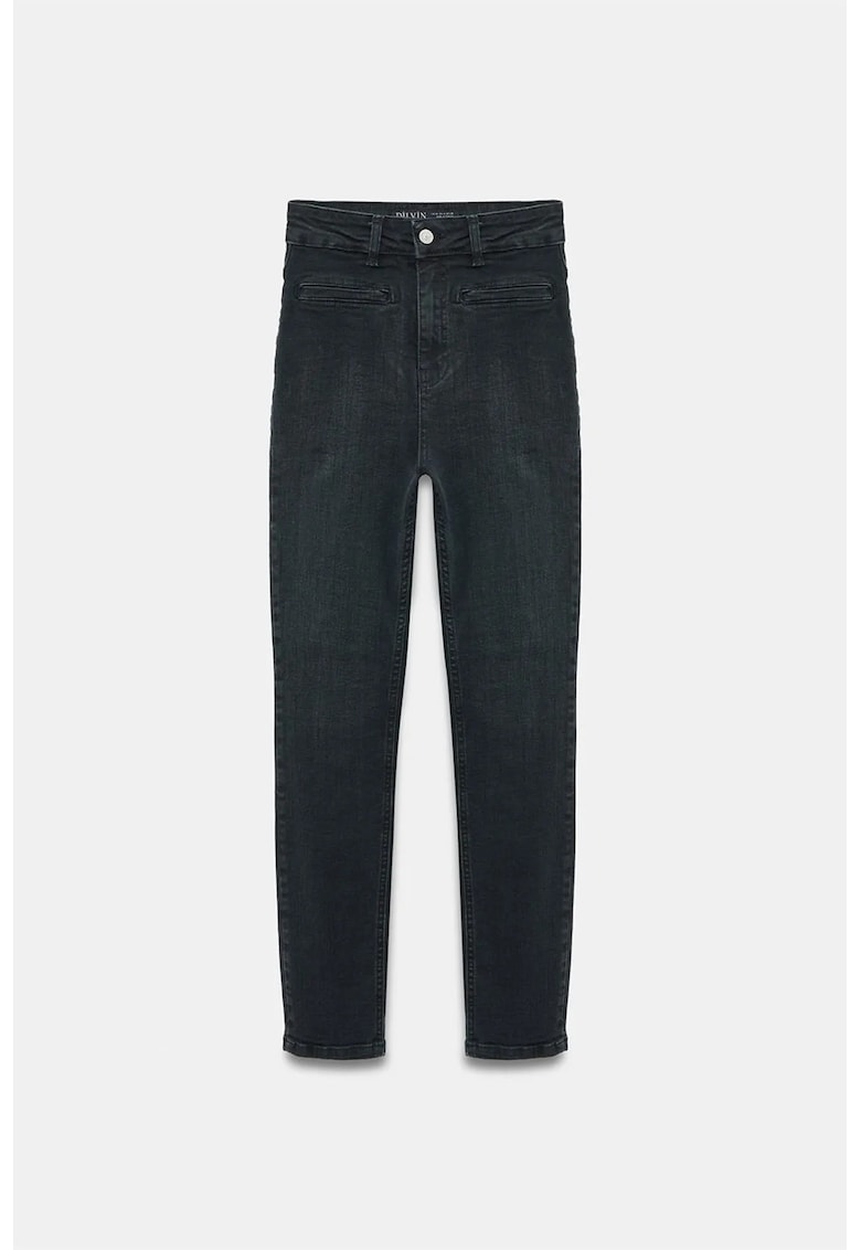 Blugi dama - skinny - talie inalta - negru - denim