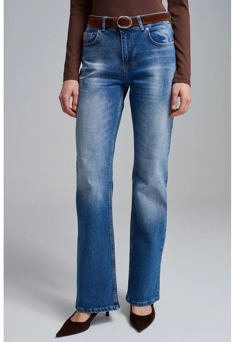 Blugi dama - talie joasa - croiala dreapta - denim albastru mediu - 99% bumbac - 1% elastan