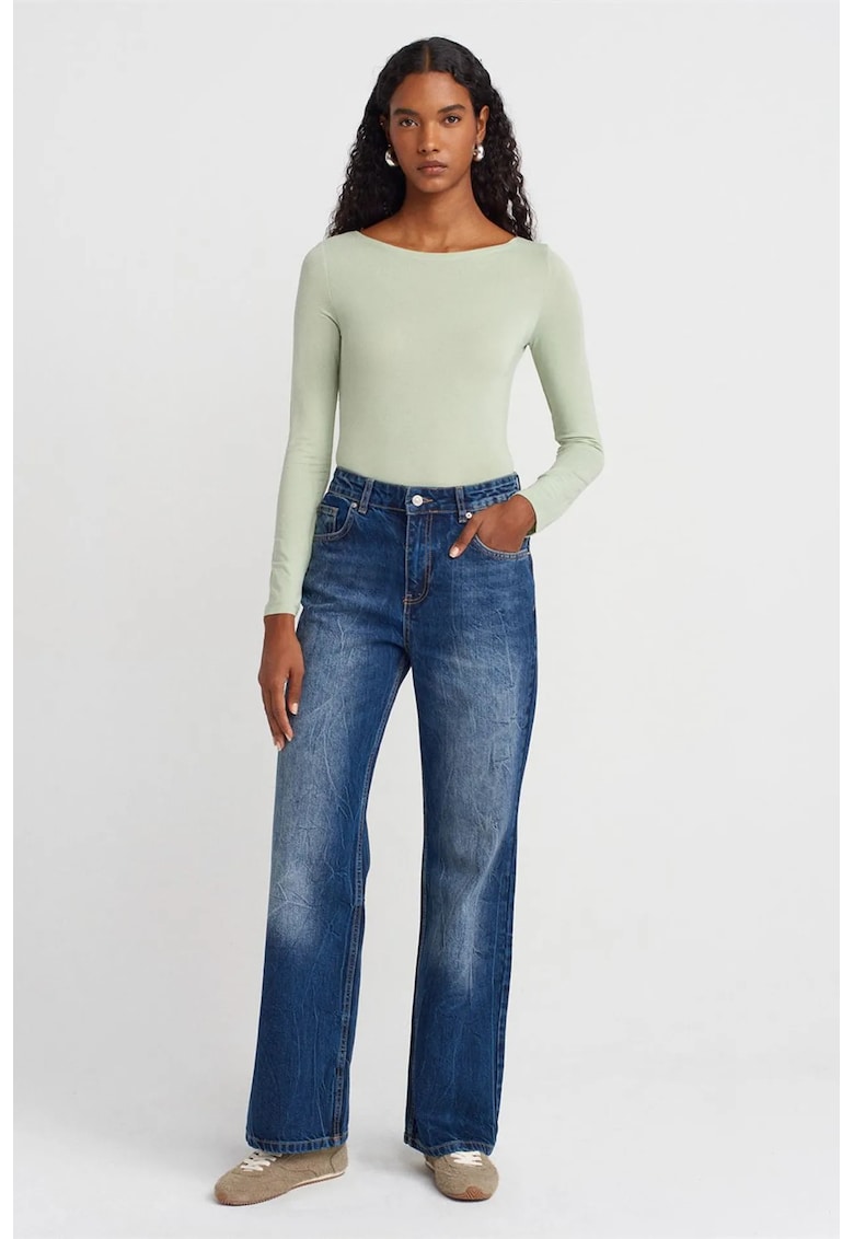 Blugi dama - talie inalta - croiala dreapta - denim albastru mediu - 100% bumbac