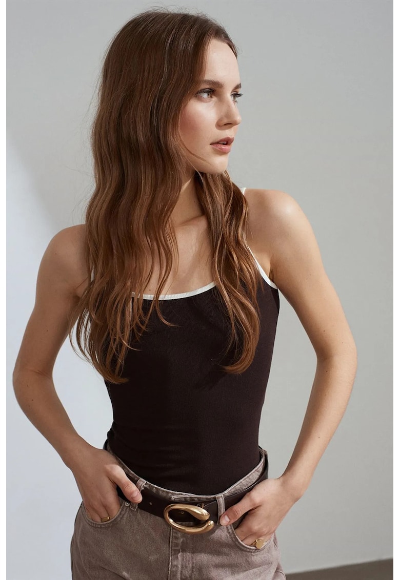 Bluza dama - fara maneci - color-block - negru - tricotata