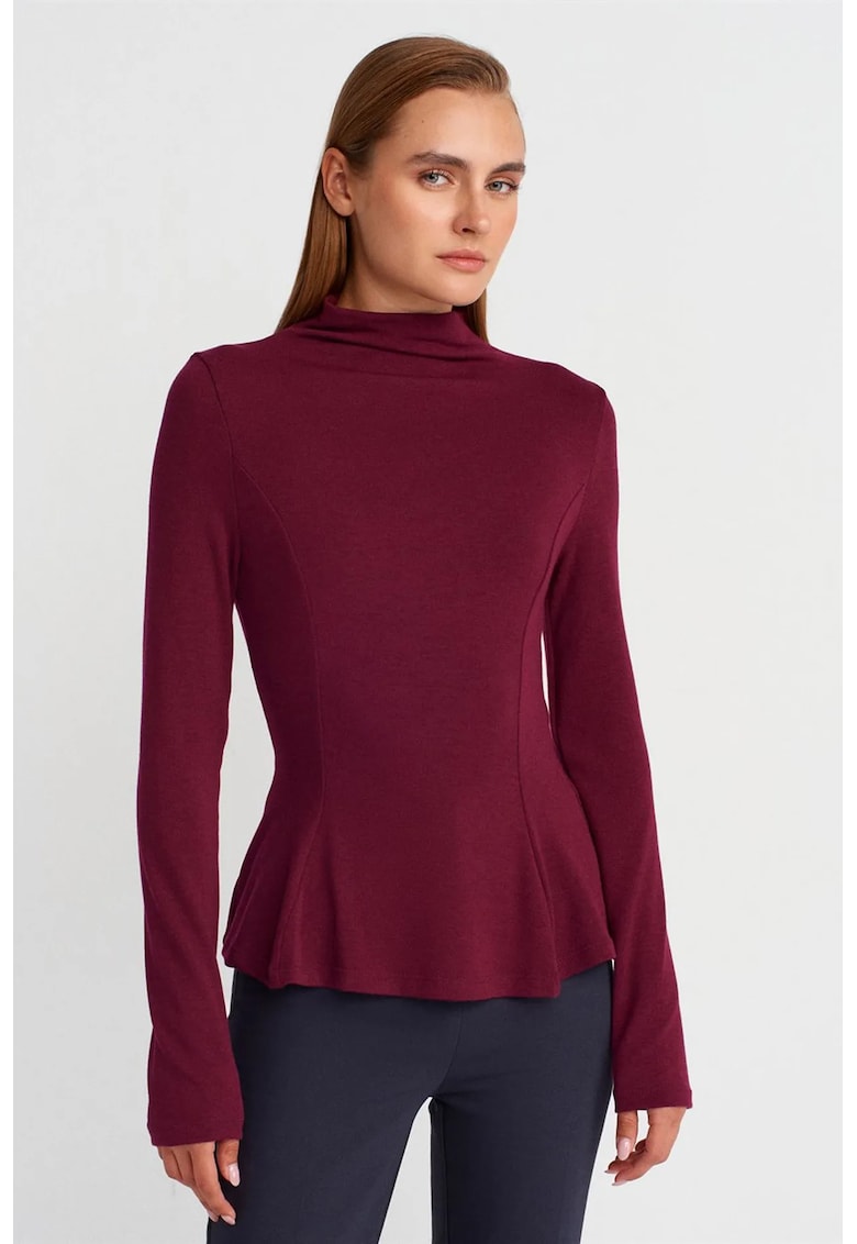 Bluza dama - peplum mulata - rosu burgundy - poliester-viscoza-elastan