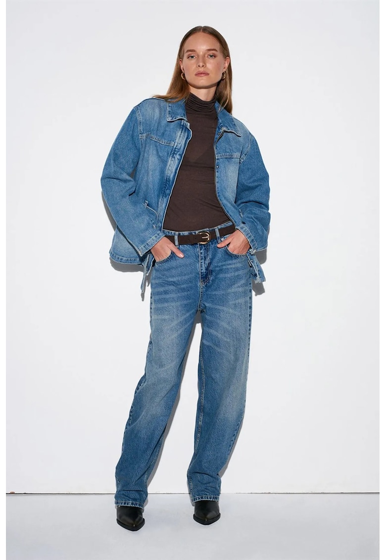 Blugi dama - talie inalta croiala larga - denim albastru mediu 100% bumbac