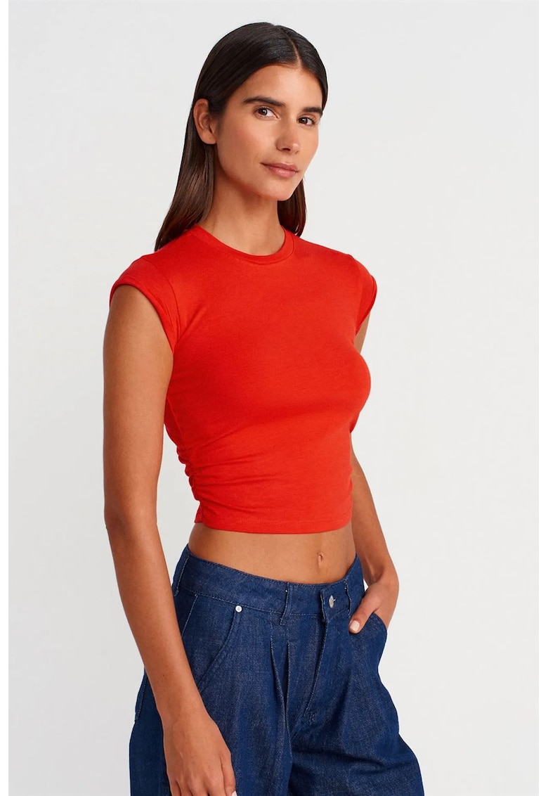 Tricou crop fara maneci - slim fit - rosu - bumbac-modal-elastan