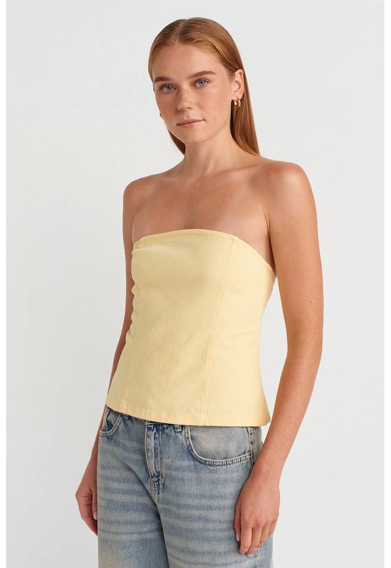 Bluza dama - tip peplum - fara bretele - bumbac fewqu elastan - Galben lamaie