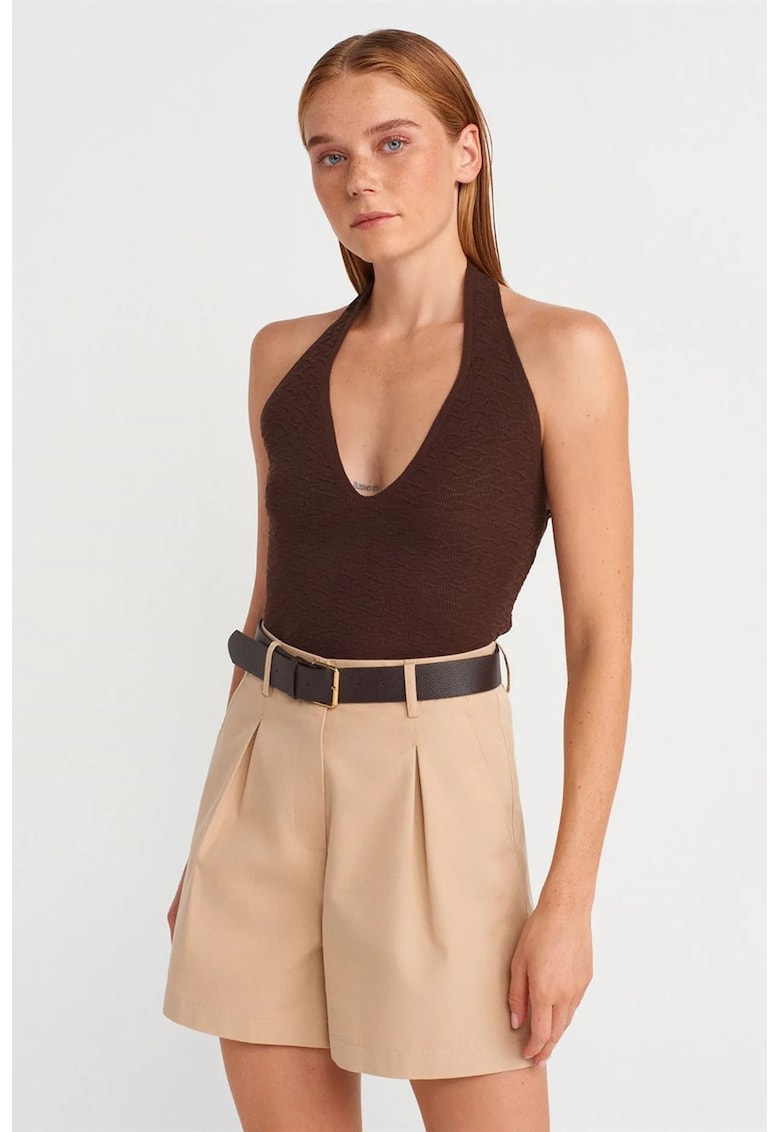 Bluza dama - guler halter - elegant - maro - tricot 88% acrilic - 12% poliester -