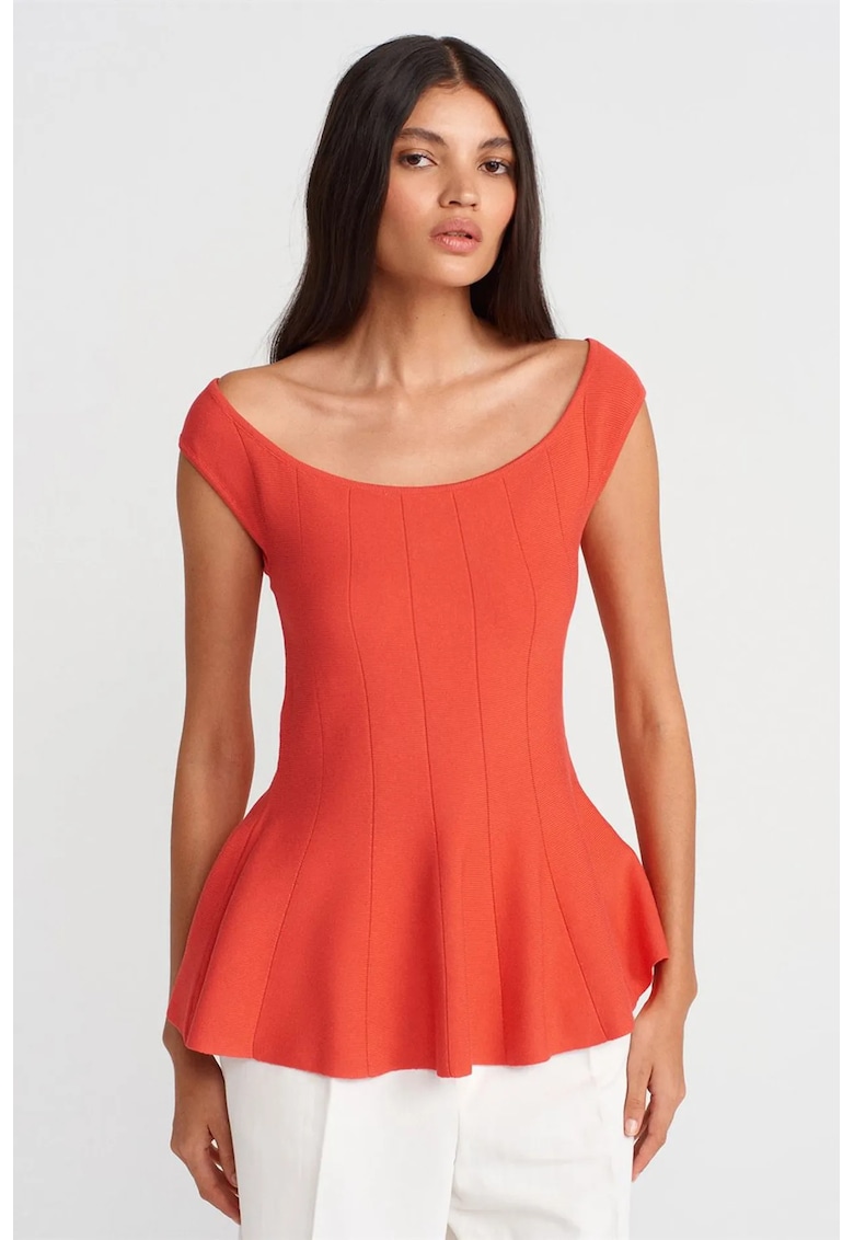 Bluza dama - peplum - portocaliu intens - viscoza si poliamida -
