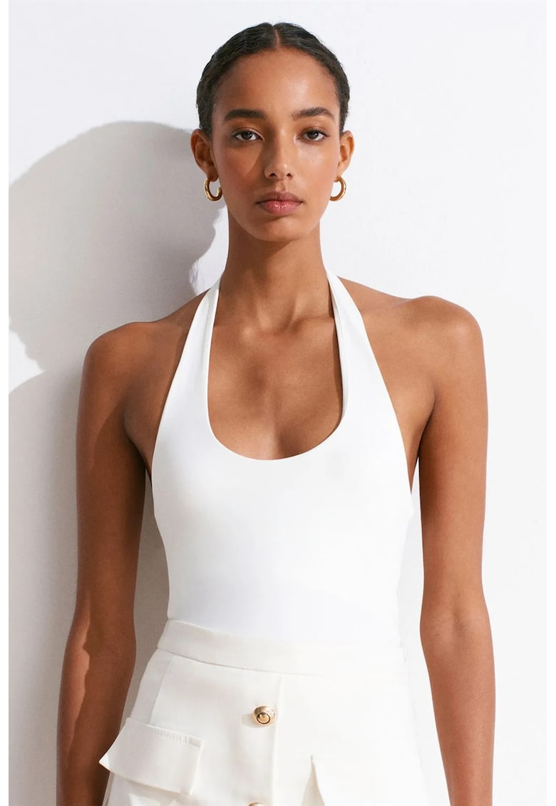 Top - Top Slim Fit cu guler halter - decupaje - Alb - 93% nailon - 7% elastan