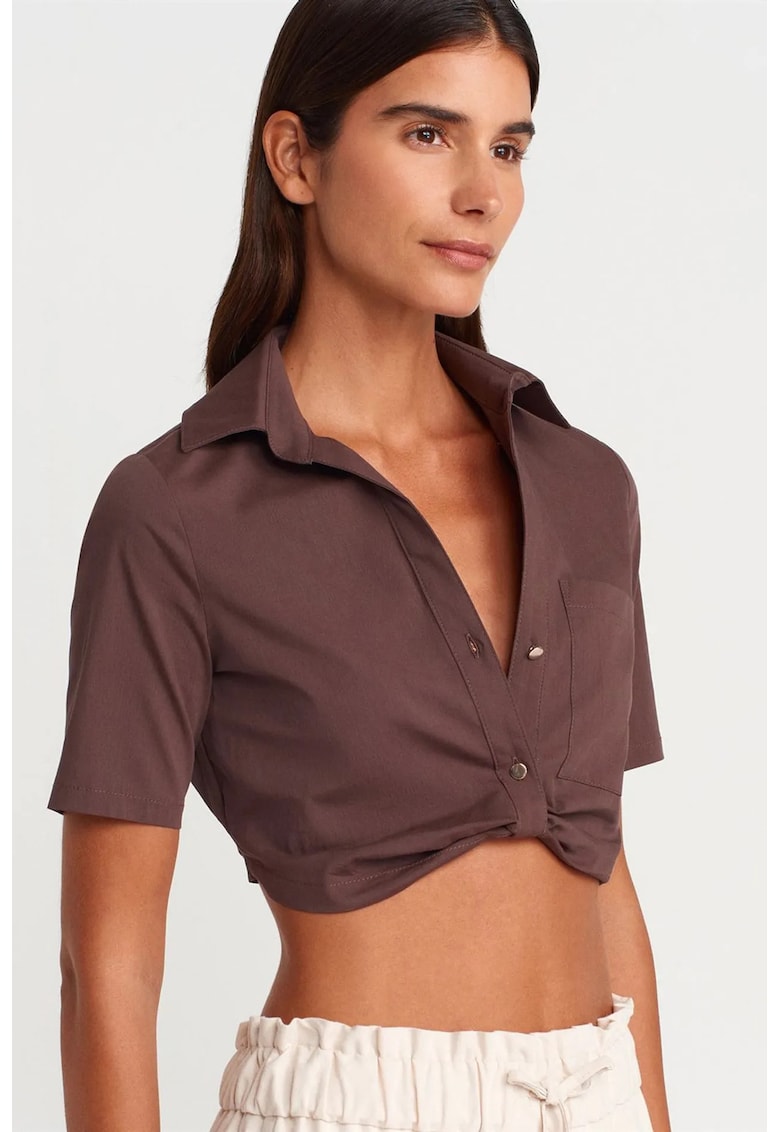 Camasi dama - camasa scurta - casual - maro mocha inchis - 70% bumbac - 26% nailon - 4% elastan -
