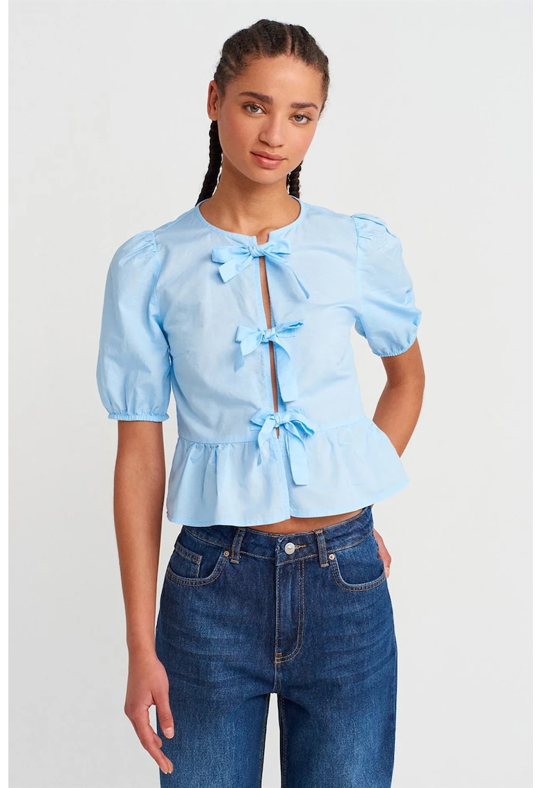 Bluze - Femei - Bluza crop de dama cu detaliu funda -