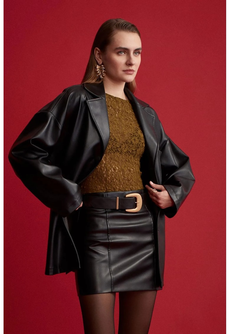 Bluza dama slim fit - decolteu barca - verde masliniu - tricotaj dantela