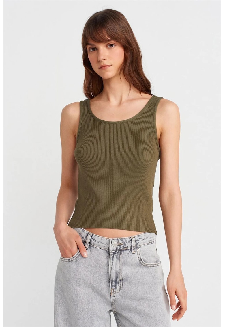 Maiou dama - tricotata fara maneci - verde olive - casual - One Size INTL -
