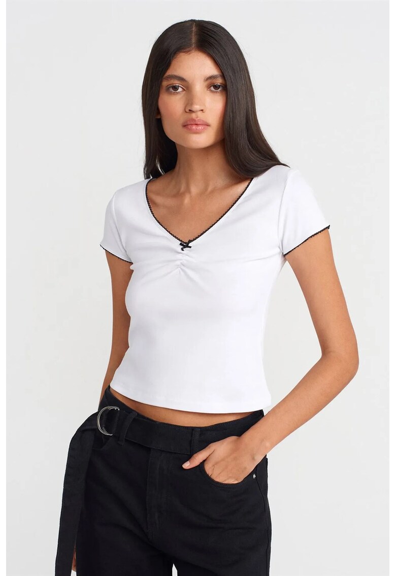 Bluza crop - bumbac - detalii cu volane - alb