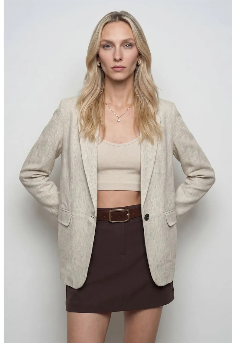 Sacou dama guler sal - buton - oatmeal natural