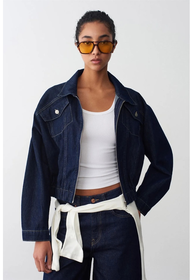 Geaca de blugi scurta - supradimensionata - albastru inchis - denim - pentru femei