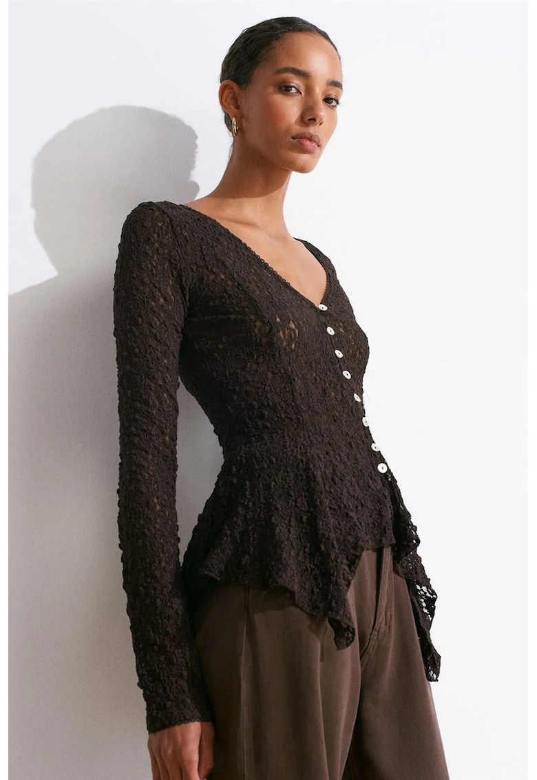 Cardigan dama negru - dantela - maneci lungi - inchidere cu nasturi