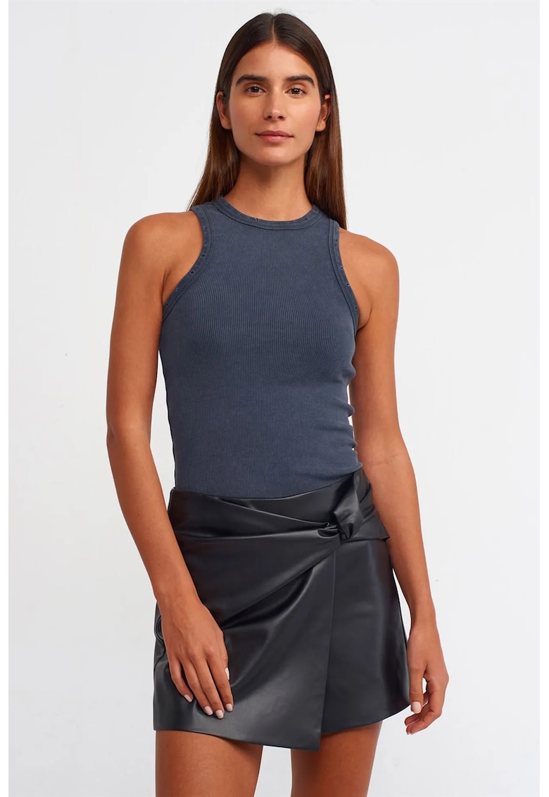 Bluza dama - tricotata fara maneci - gri ardezie - bumbac cu elastan