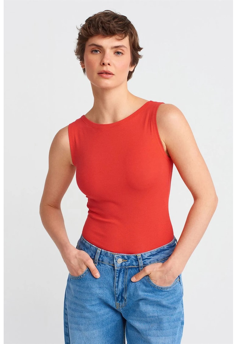 Bluza dama - bluza fara maneci - slim-fit - rosu - bumbac elastan