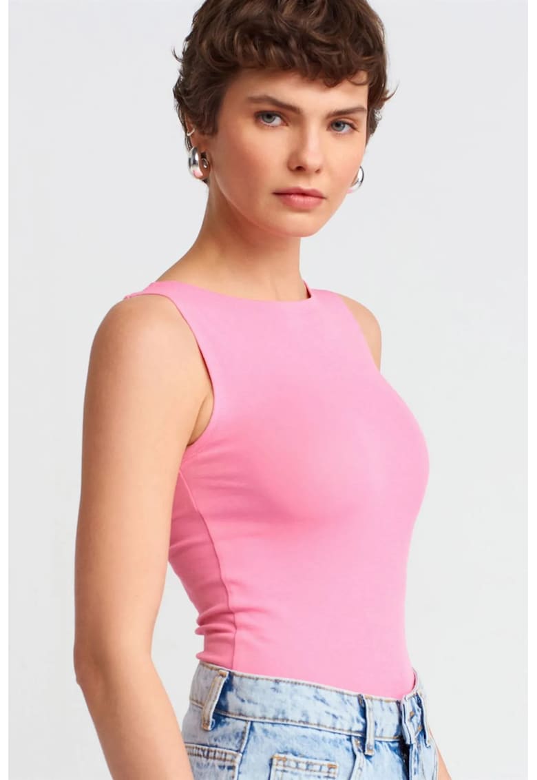 Bluza dama - bluza fara maneci - croiala slim-fit - roz intens - bumbac-elastan