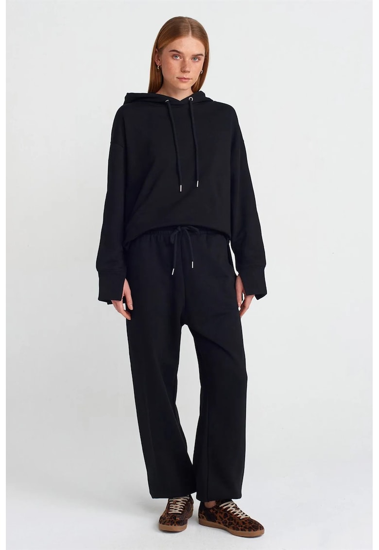 Pantaloni dama - jogging - picior larg - negru - fleece