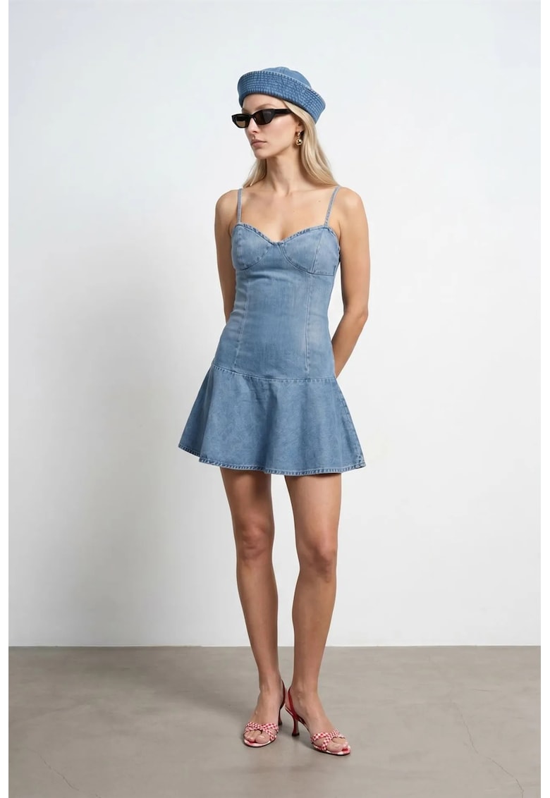 Rochie Mini - Skater - Denim Albastru Deschis-Mediu - Fara Maneci - Casual