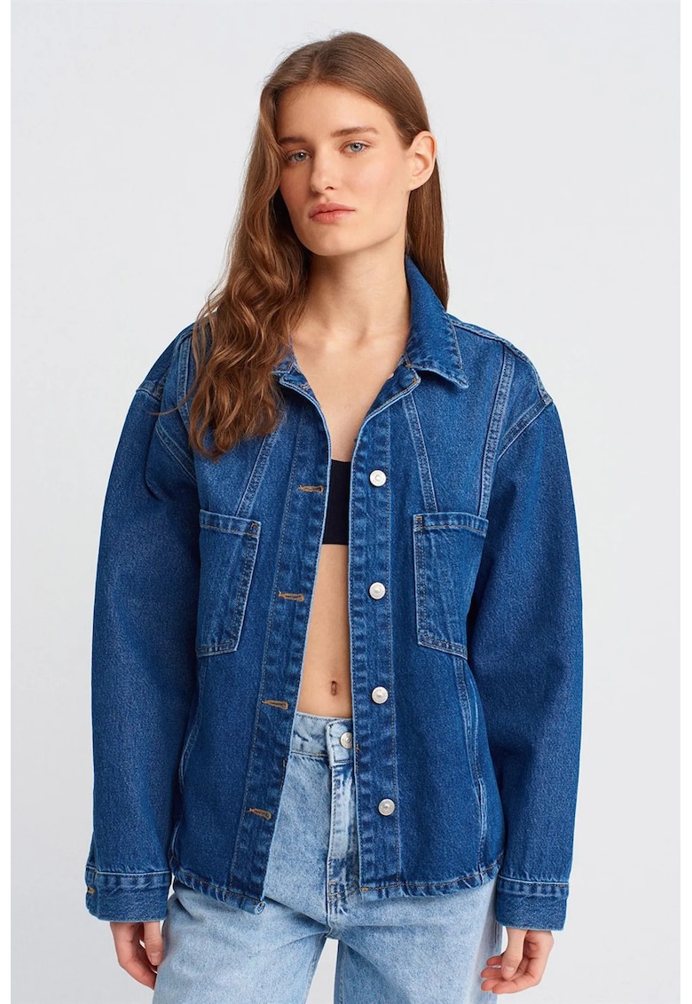 Camasa dama - denim albastru mediu - supradimensionata - bumbac 100%