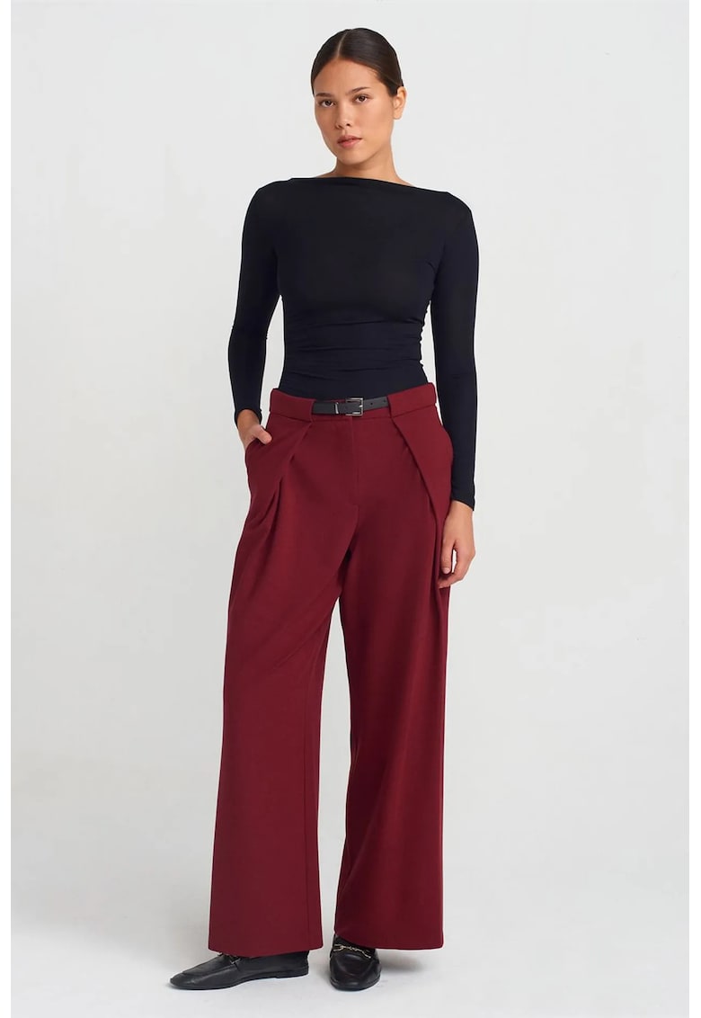 Pantaloni dama - picior larg - rosu burgundy - crep