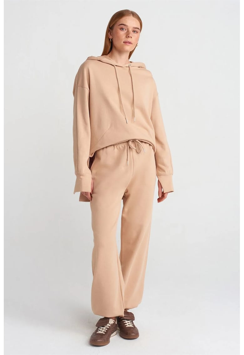 Pantaloni dama - jogging - picior larg - bej natural - fleece