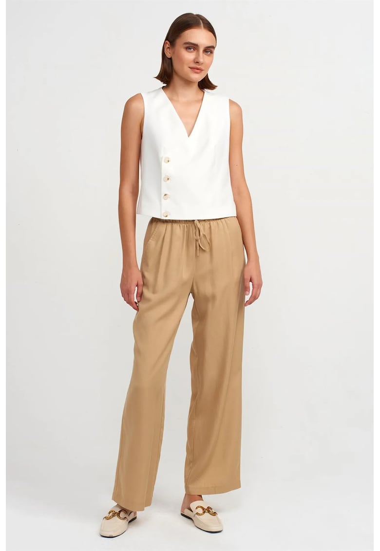 Pantaloni dama - picior larg - talie elastica cu snur - Maro Camel - Tencel