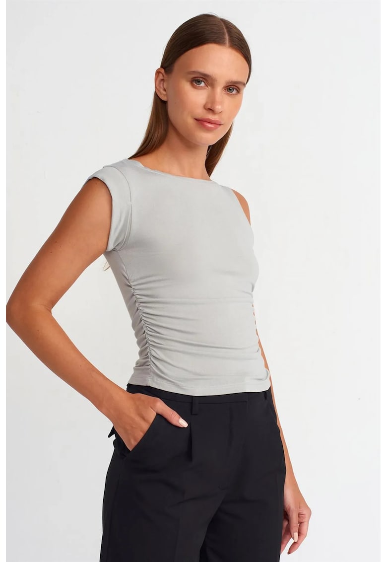 Bluza dama - bluza fara maneci - croiala slim-fit - gri deschis - viscoza-elastan