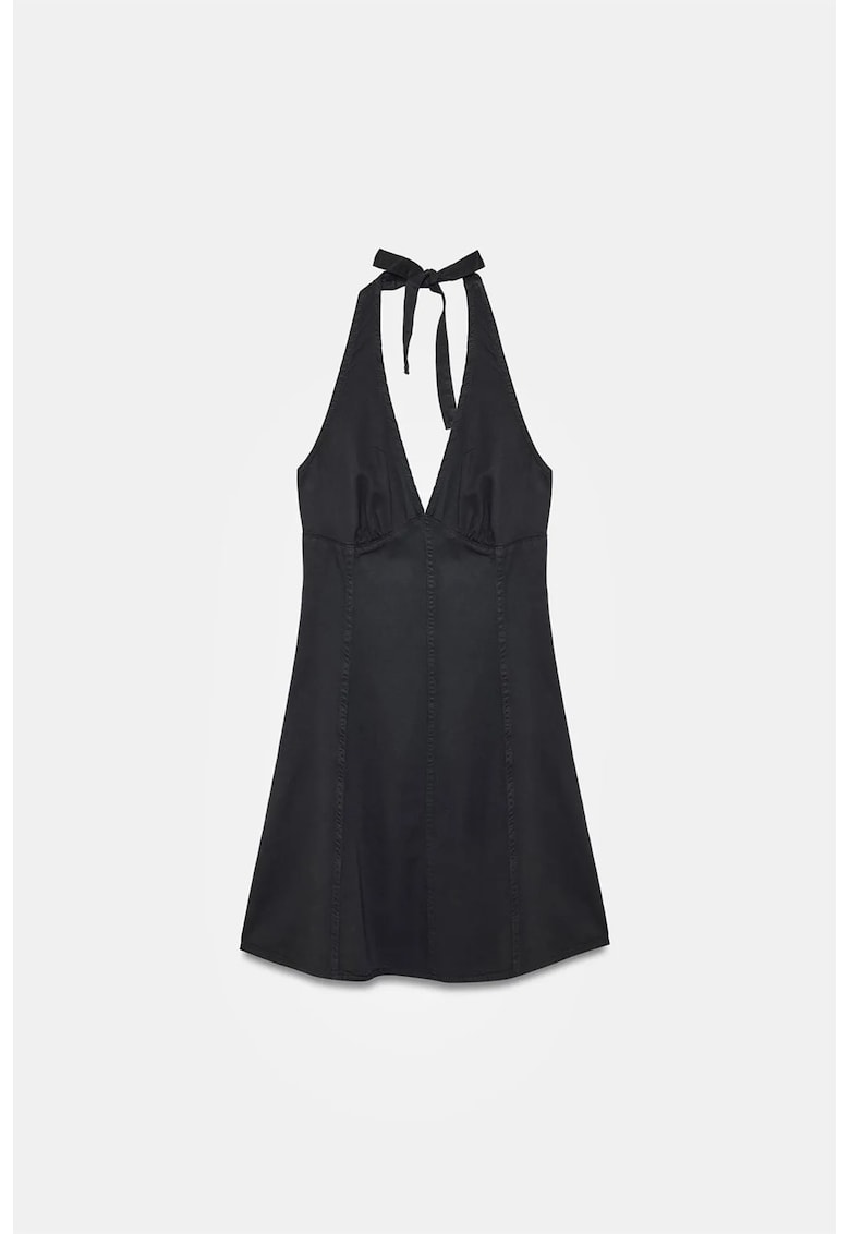 Rochie Mini - Eleganta - Fara inchidere - Detalii cu snur - Negru