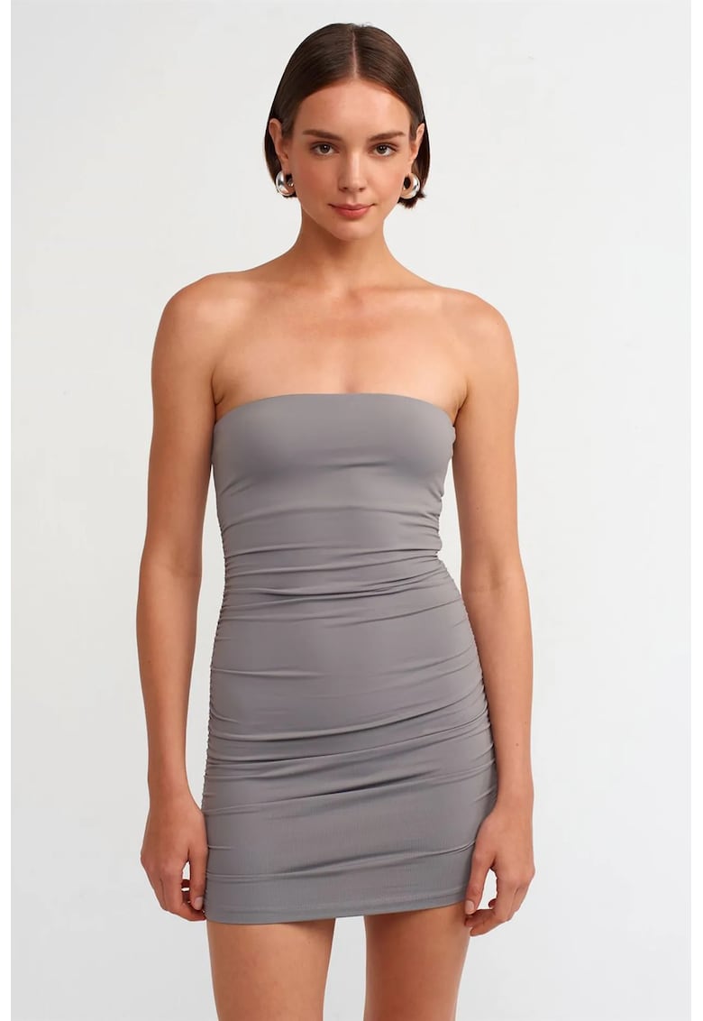 Rochie Mini Bodycon Femei - Gri Ardezie - Elegant - Fara bretele - Elastic -