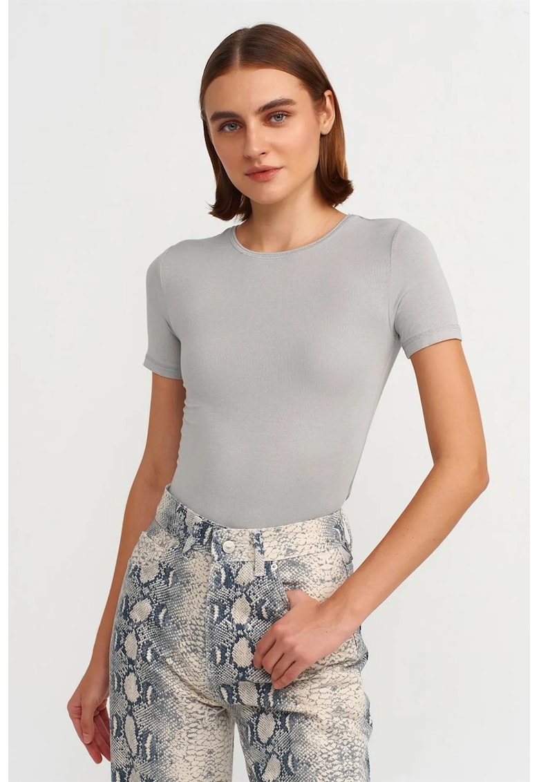 Tricou dama - slim fit - gri deschis - elastic - 92% viscoza - 8% elastan