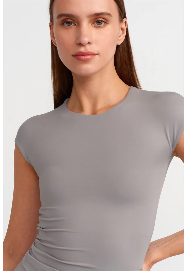 Tricouri dama - tricou slim fit - gri ardezie - 90% nailon - 10% elastan