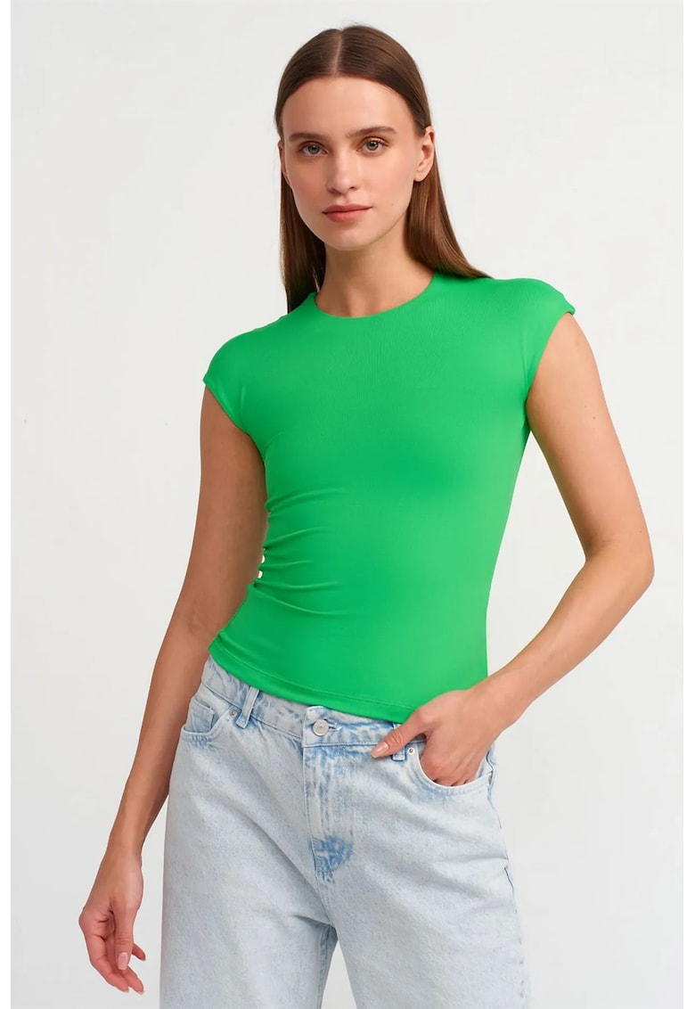 Tricouri dama - tricou cu guler rotund - slim fit - verde - 90% nailon - 10% elastan