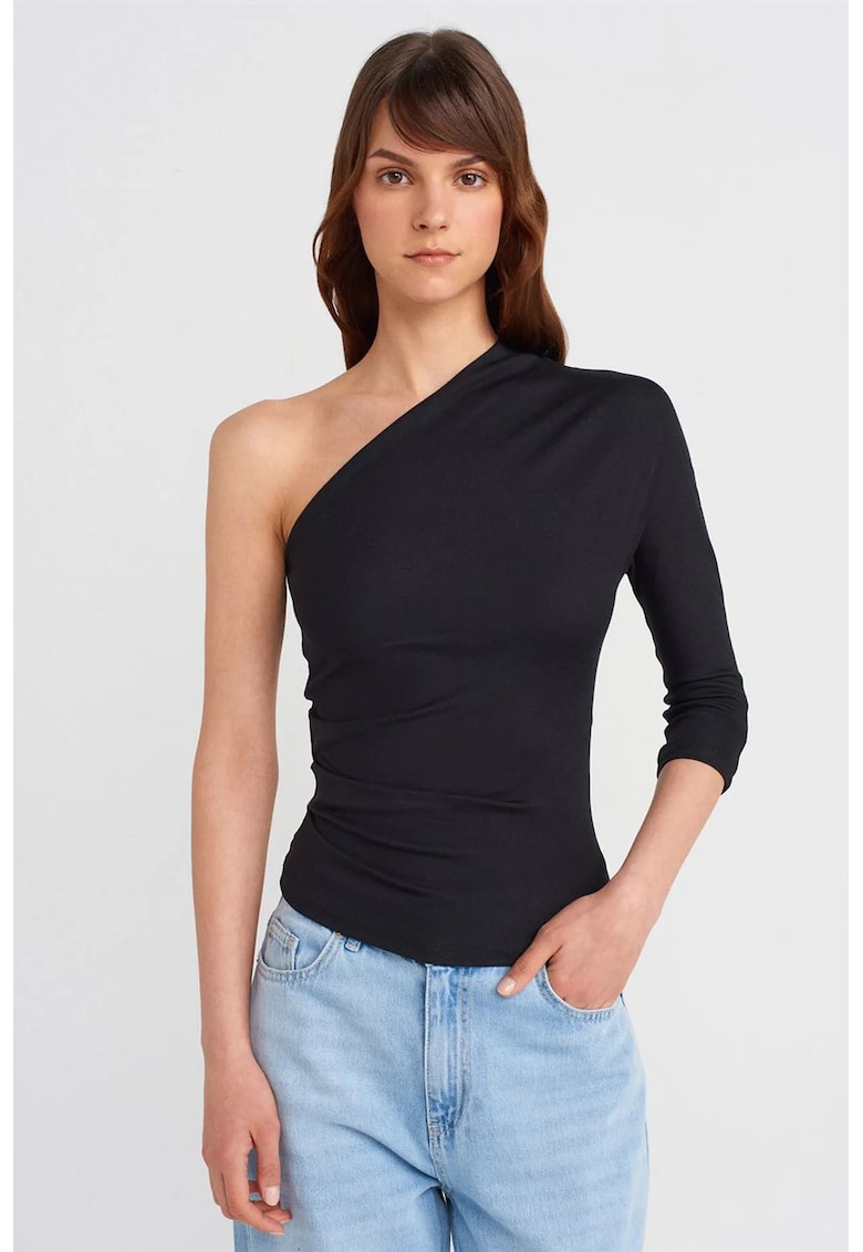 Bluza dama - bluza cu umeri goi - decupaje - negru - bumbac/modal/elastan
