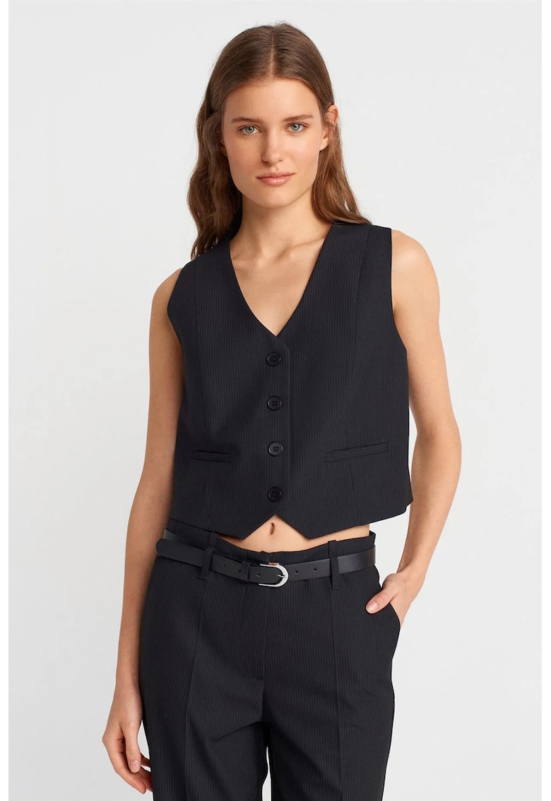 Vesta scurta - decolteu in V - neagra - poliester-viscoza-elastan