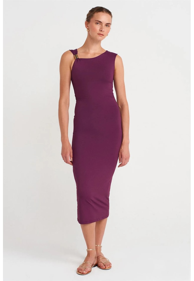 Rochie Midi Femei Bodycon Mov Ametist - Elegant - Fara Maneci - Accesoriu Detaliat