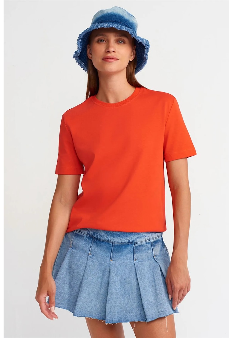 Tricou dama bumbac 100% - portocaliu aprins - maneca scurta - croiala regular fit