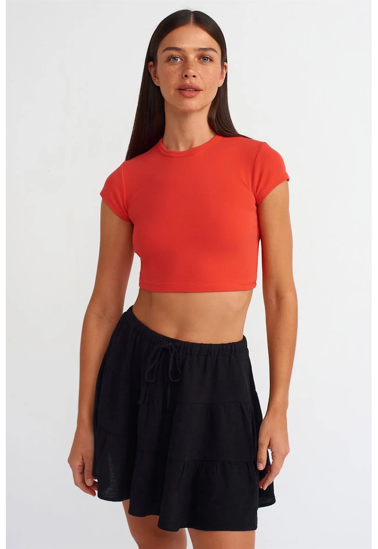 Tricou dama - Crop Slim-Fit - rosu - bumbac-elastan