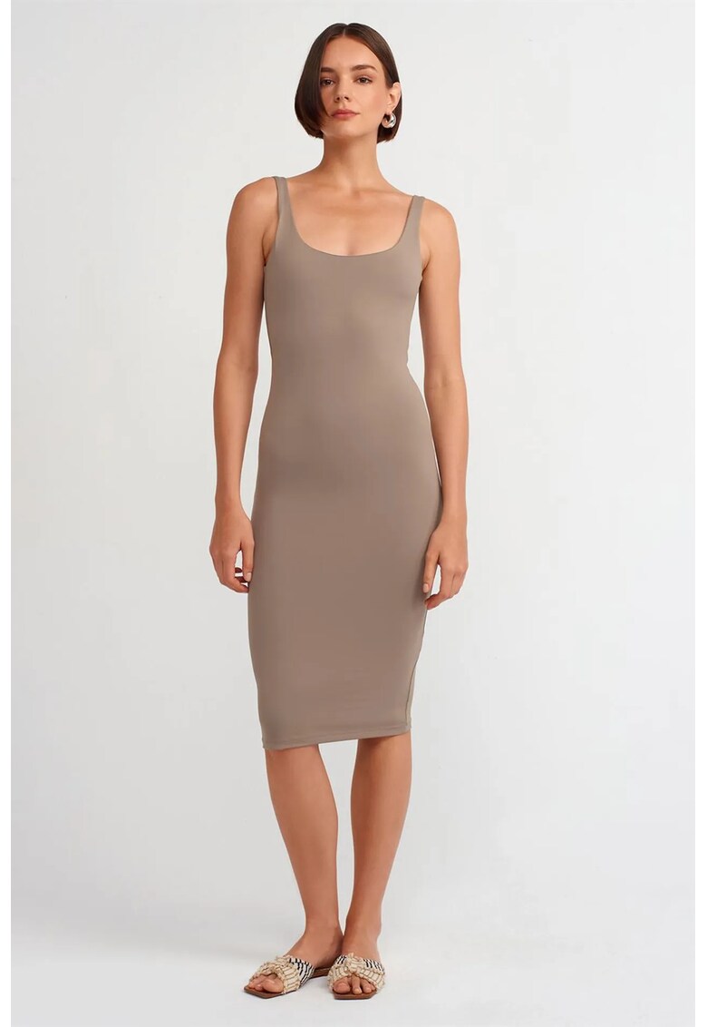 Rochie Midi Bodycon Gri inchis - Elegant - Fara maneci - Elastic - Femei