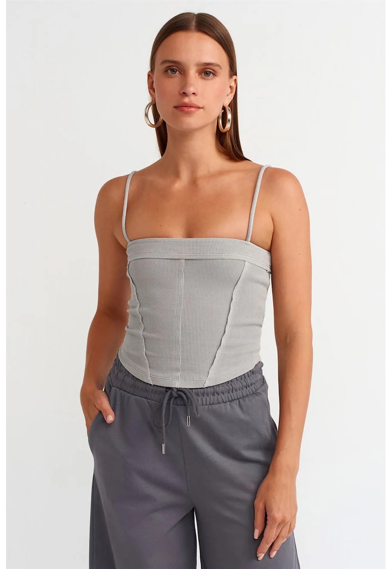 Bluza crop - decolteu patrat - gri deschis - bumbac cu elastan