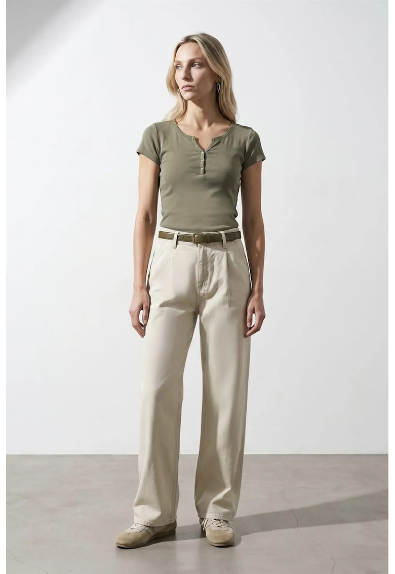 Tricou dama slim fit - verde kaki - bumbac 100%