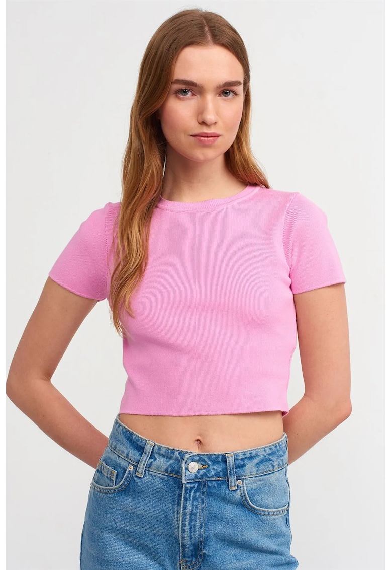 Tricou dama - tricou scurt - slim fit - roz aprins - 65% viscoza - 35% poliamida -