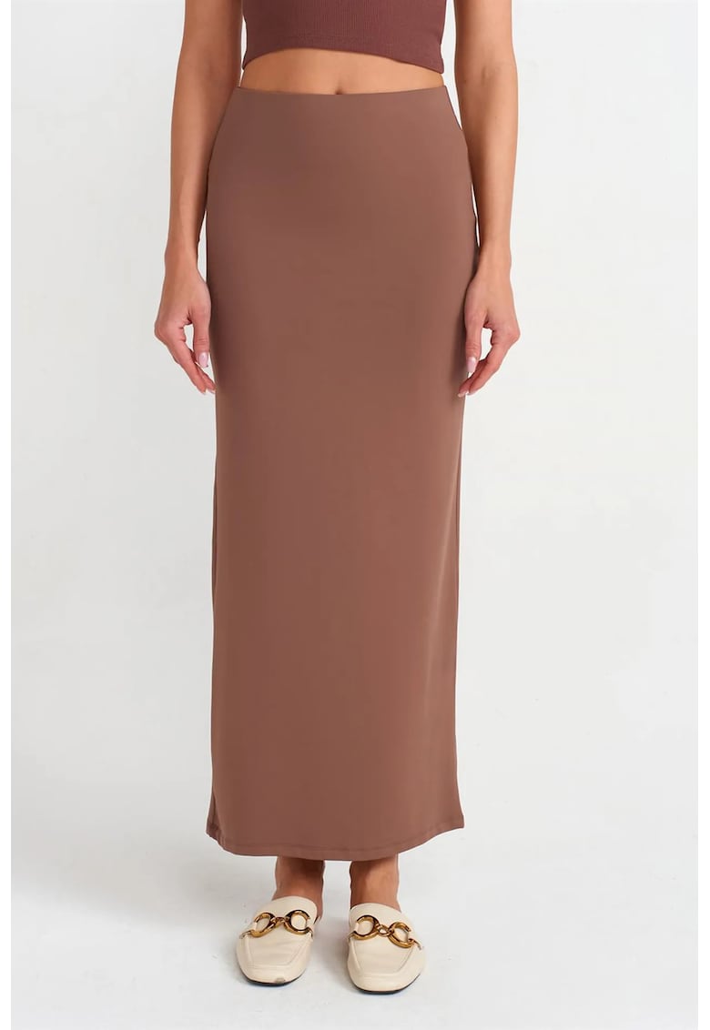 Fusta creion maxi - talie inalta - elastic - maro mocha - 93% nailon/7% elastan