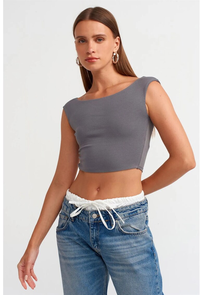 Tricou dama - slim fit - gri ardezie - bumbac cu elastan